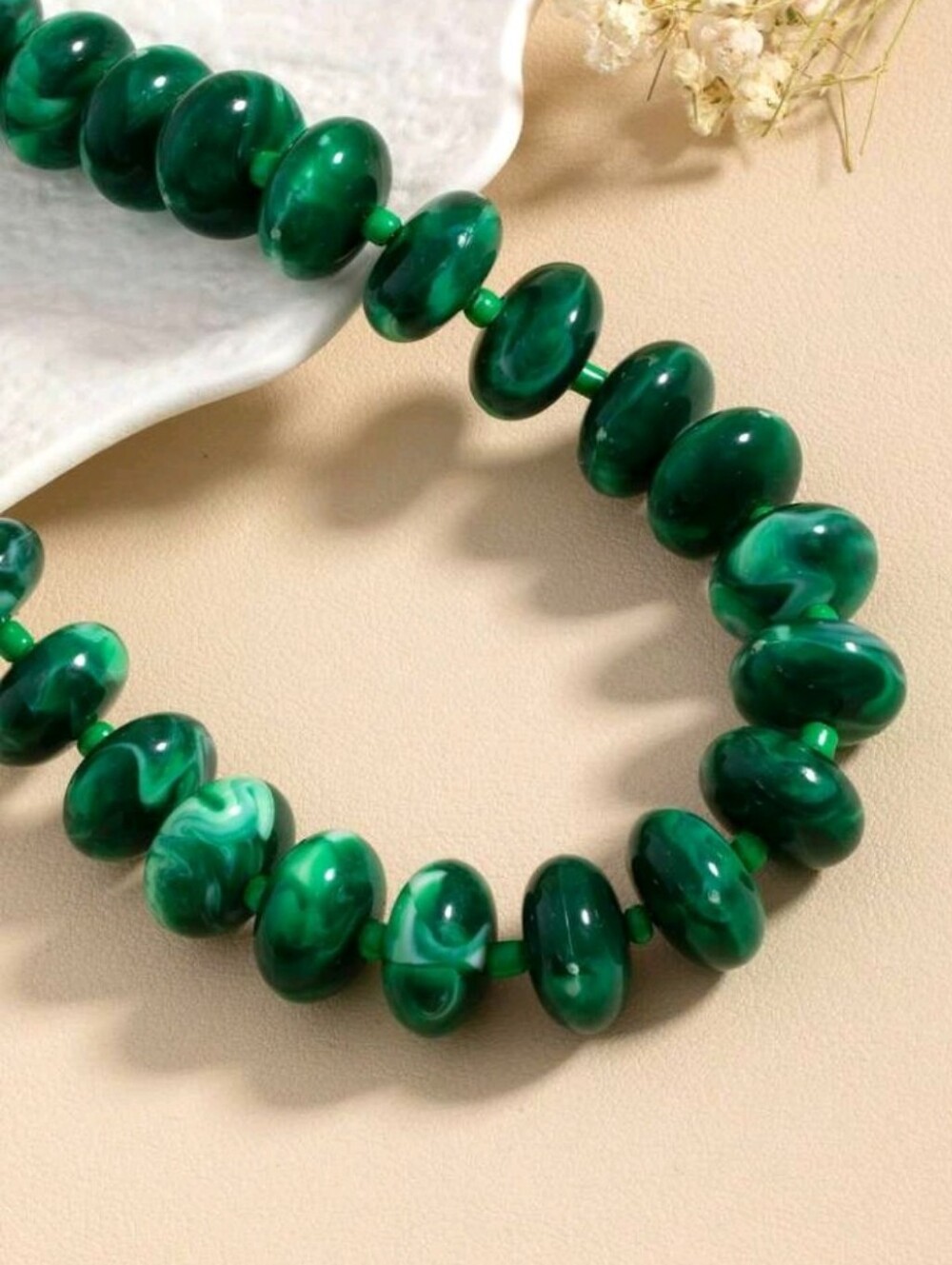 NEW! Stunning Green Marble Chunky Bead Statement Silver Necklace - Women Jewelry - Picture 3 of 5